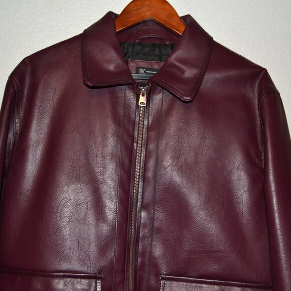 INTERNATIONAL CONCEPT (INC) MEN'S QUILTED LINNING LEATHER JACKET- MAROON $89 - Picture 13 of 14